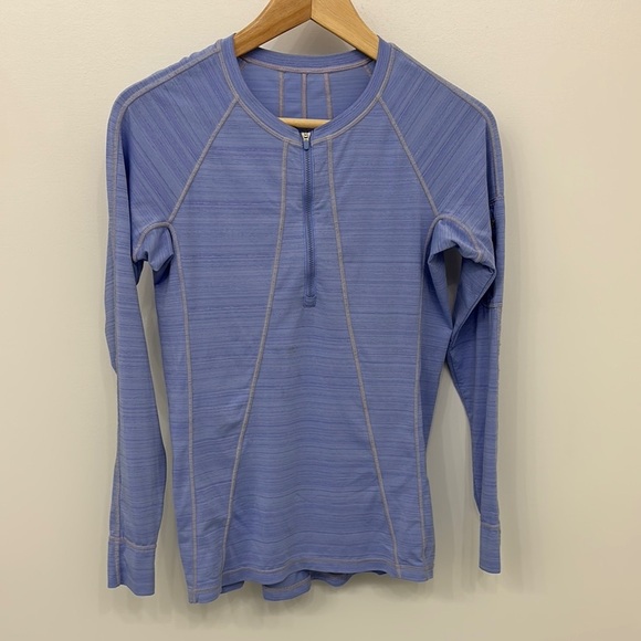 Athleta Periwinkle Blue Long Sleeve Quarter Zip Crewneck Fitted Athletic Top - Picture 1 of 7